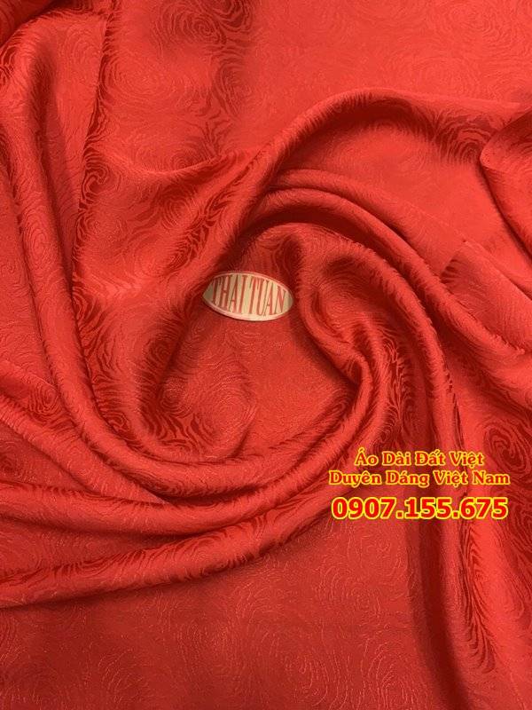 Vải Lụa Tơ Tằm Thái Tuấn Hoa Hồng Màu Đỏ Vân Đều 1